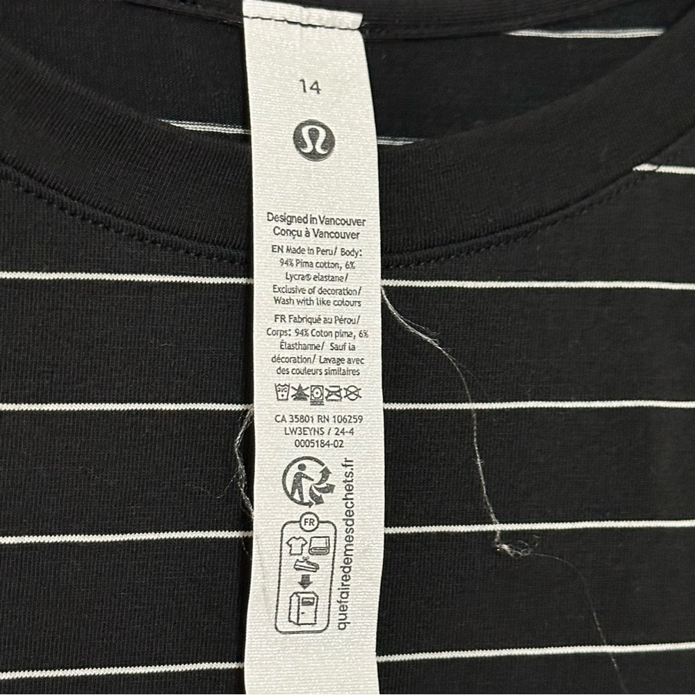 Lululemon Love‎ Crewneck T-Shirt Short Serve Stripe Black White - Picture 5 of 8